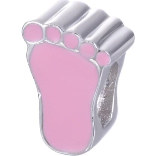 2018 Fashion 925 Sterling Silver Charm For Bracelets And Necklace NEW Pink Foot Print Enamel Design Beads For Jewelry Making