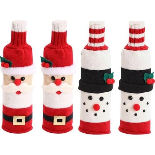 4 Pcs Cute Christmas Wine Bottle Cover Knitted Wine Bottle Sweater for Holiday Party Christmas Table Home Decoration