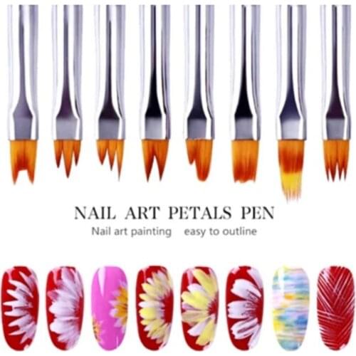 8Pcs/Set Acrylic Flower Nail Art Brush Pen Nail Bloom Sable Gel UV Nail Painting Drawing Flower Pens