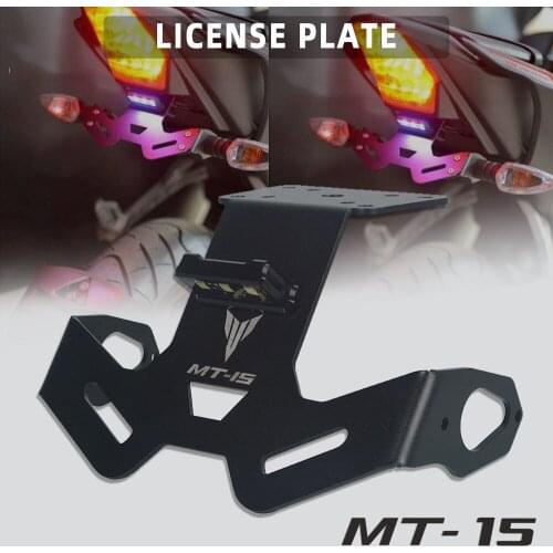Motorbike CNC Aluminum Angle Rear License Plate Mount Frame Holder White LED Light for YAMAHA MT-15 MT15 MT 15 2018 2019 2020