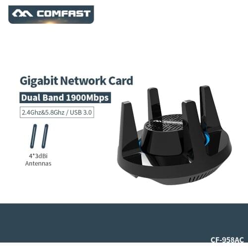 Wireless Network Card USB 3.0 High Power 1900 Mega WiFi 2.4G and 5.8G Dongle Adapter 802.11a / g / n / ac PC Notebook Receiver