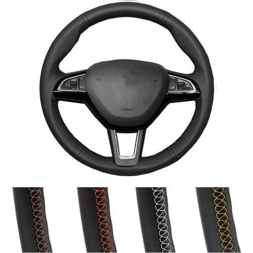 Car Steering Cover For Skoda Octavia 2017 Fabia 2016 2017 Rapid Spaceback 2016 Superb (3-Spoke) Artificial Leather Steering Wrap