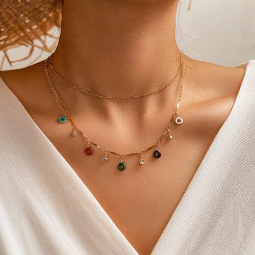 Cute Enamel Circle Donuts Choker Double Slub Chain Short Necklace Charm Chains For Women Summer Design Fashion Jewelry