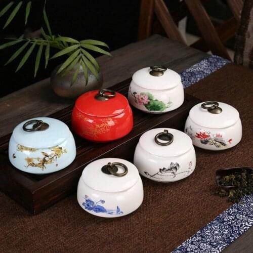Colorful Ceramic Tea Pots Portable Moisture-Proof Airtight Pot Storage Tanks Kitchen Small Pottery Jar Tea Box Coffee Container