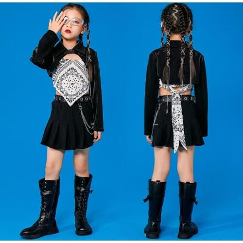 Children Modern Dance Costumes Jazz Cheerleading Dance Outfits Long Sleeves Black Outfit Hip Hop Performance Clothing DNV15153