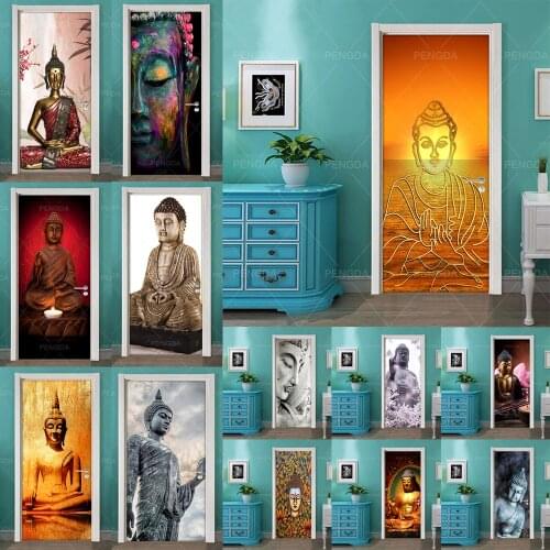 DIY Home Decor Decals Self Adhesive Buddha Statue Religion Print Art Picture 3D Door Sticker Waterproof Mural Bedroom Renovation