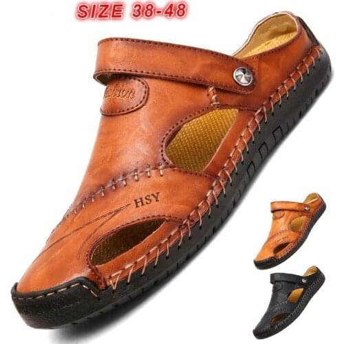 HKAQ Men's Leather Sandals