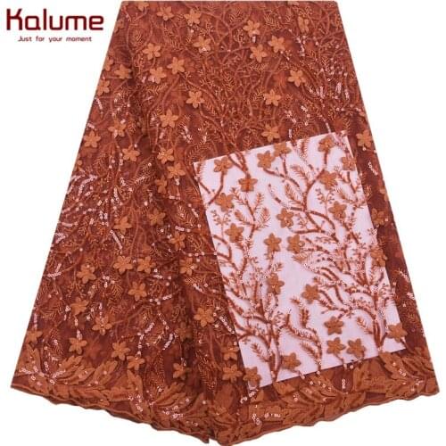 Kalume 3D Flower African Lace Fabric Soft French Mesh Milk Silk Lace Fabric With Sequins Nigerian Tulle Laces For Party F2148