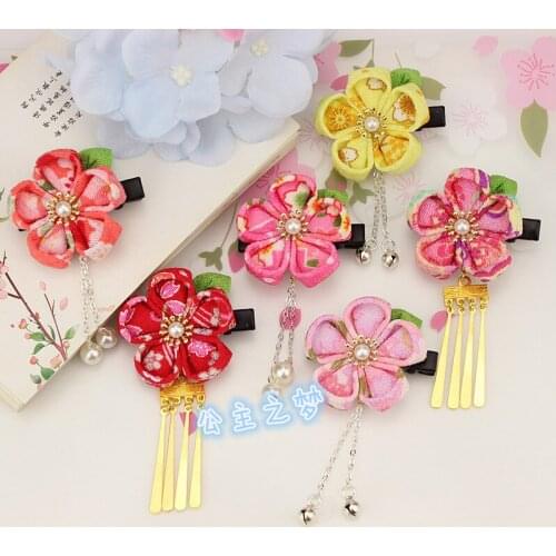 Manual and wind cherry blossom put cloth flower hair accessories Japanese kimono bathrobe headdress cosine fringe details