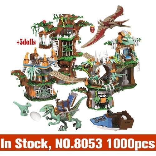 Jurassic World Dinosaures Tree House Building Blocks Tribe World Park 5 Figures Dolls Bricks Sets Toys For Children Gifts