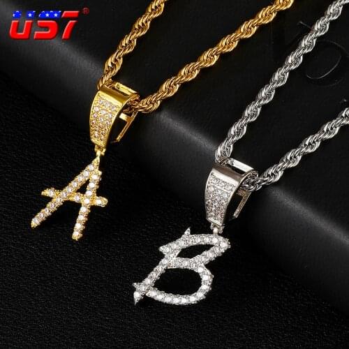 US7 A-Z Small Single Letters Pendant&Necklace Iced out Cubic Zircon Name Charm Pendant For Men&Women Hip Hop Jewelry Gifts