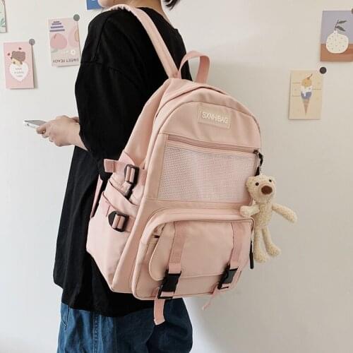 Fashion Womens Backpack Harajuku Solid Color School Bag For Girls Nylon Large-capacity Anti-theft Bookbags For Teenage Girls
