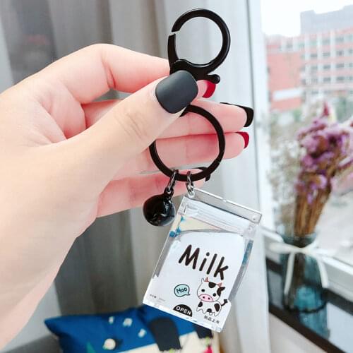 Cartoon Cow Liquid Milk Floating Keychain Creative Cute Backpack Car Key Pendant Key Ring Gift