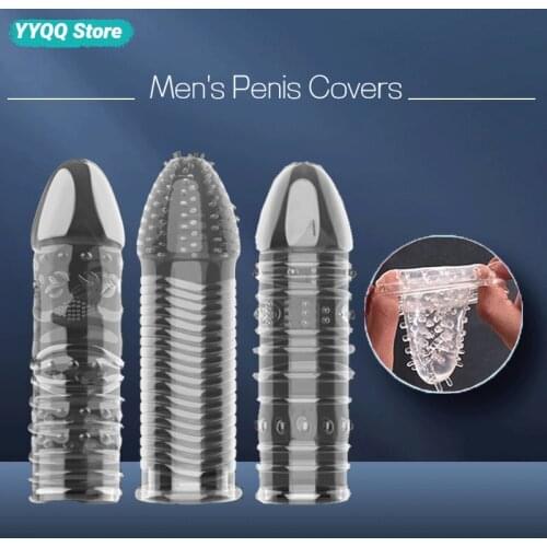 Mens Penis Covers Extends Covers Reusable Transparent Silicone Penis Ring Delayed Ejaculation Products Male Adult Products