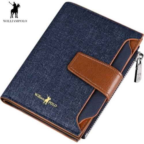 WILLIAMPOLO Mens Wallet Short Canvas Fashion Purse Hasp Exquisite Zipper Coin Packet ID Credit Card Holder Purse wallet for men
