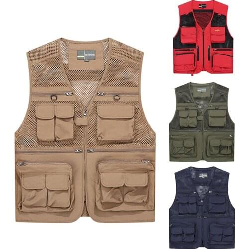 Mens Summer Mesh Vest Coat Photographer Waistcoat Work Sleeveless Jacket Many Pockets Vest Male Tops 2020 Men outdoor clothing