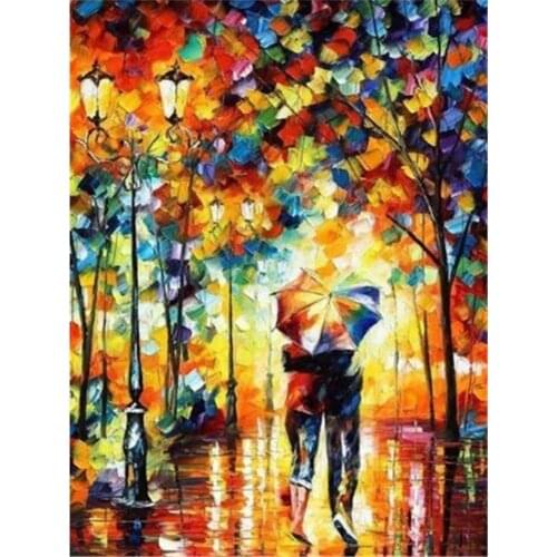 Landscape Rain City Night Street DIY Embroidery 11CT Cross Stitch Kits Needlework Craft Set Printed Canvas Cotton Design