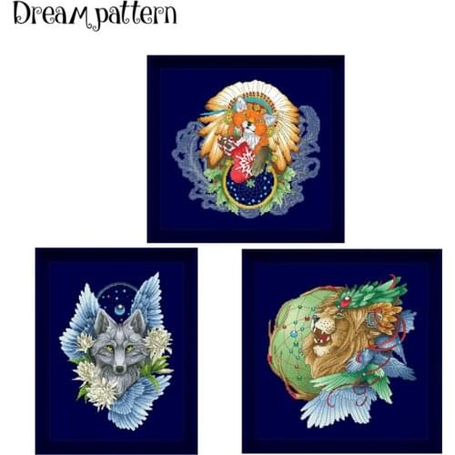 Dreamcather wolf cross stitch kit animal pattern 14ct 11ct deep blue fabric cotton silk embroidery DIY handmade wall big picture