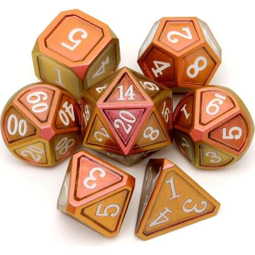 Haxtec Metal Dice Set Chameleon Color Changing DND Polyhedral RPG for D&D-Copper Gold Shift White Numbers