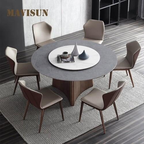 New Modern Dining Room Furniture Light Luxury Combination Of Dining Table And Chairs Minimalist Large Apartment Rotary Table