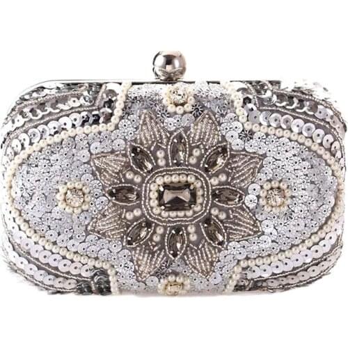 2020 New Handmade Pearl Clutch Purse Wedding Dinner Bags With Chain Sequined Clutch Wallets For Ladies Shoulder Bags