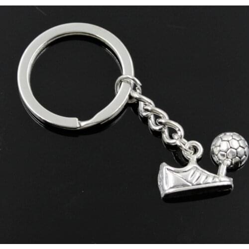 New Fashion Men 30mm Keychain DIY Metal Holder Chain Vintage Football Soccer Cleats 15x23mm Silver Color Pendant Gift
