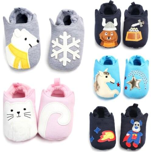 Newborn Baby Boys Girls Cartoon Crib Shoes Cotton Soft Anti-slip Indoor Shoes Slippers Autumn Winter Toddler Baby Shoes 0-18M