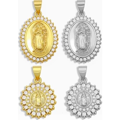 OCESRIO DIY Oval Virgin Maria Pendant Polished Round Necklace Pendant Supplies For Handmade Jewelry Making Accessories pdta157