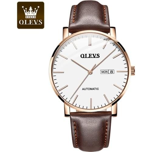 OLEVS Top Brand Mens Classic Mechanical Waterproof Watch Leather Strap Business Popular Casual Mens Watch Reloj de hombre 5882
