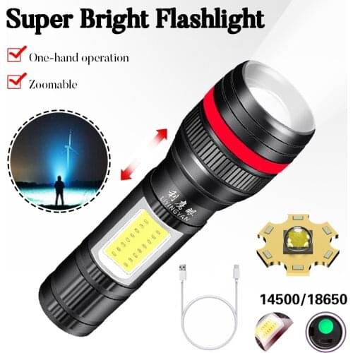 Portable LED Flashlight Rechargeable 26650 Battery 3 Modes Zoomable Aluminum Alloy Handheld Torch Water Resistant for Camping