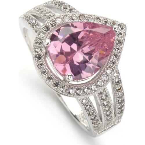 Fleure Esme Luxury Shinning Wedding rings Jewelry & Accessories for women Pink Cubic Zirconia Rhodium Plated R3230 size 6 7 8 9