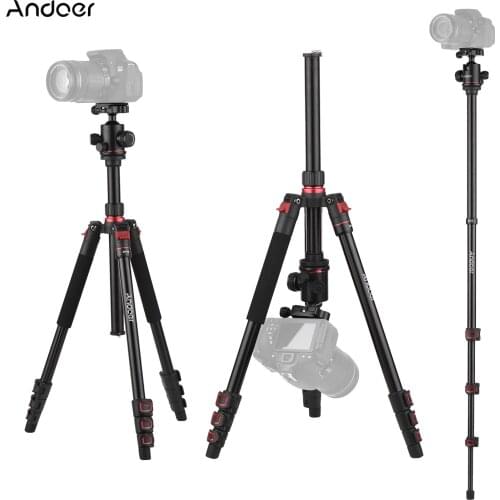 Andoer Detachable Tripod Stand Aluminum Alloy Reversible Tripod Load Capacity 10KG with Ball Head for Camera Camcorder Projector