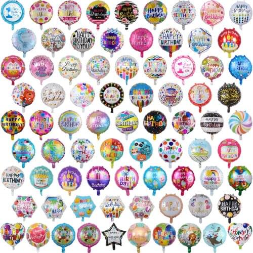 50pcs 18inch Round Happy Birthday Party Mylar Foil Helium Balloons Multi Patterns Balloons Air Baloes Graduation Air Globos Toy