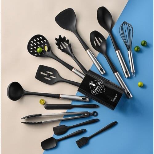 Silicone Cooking Turner Kitchenware Set Stainless Steel Handle Spatula Kitchen Utensils Set Baking Tool Kit Cookware Spoon Set