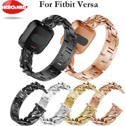 Nwe 2018 Replacement watch band For Fitbit Versa single Row Cowboy Chain Bracelet Wrist Band Smart Accessories with diamond