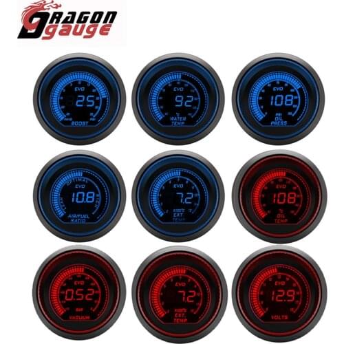 DRAGON GAUGE 52mm Tachometer Voltage Water Temp Oil Temp Oil Press Boost Vacuum Air Fuel Ratio Exhaust Temp LED Digital Display