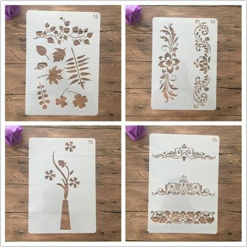 4pcs /set A4 Crown,leaves, flower tree plant Stencils Painting Coloring Embossing Scrapbook Album Decorative Template