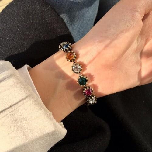 Vintage style muti color stone bracelet luxury brand jewelry yellow green red clear big stone crystal bracelet