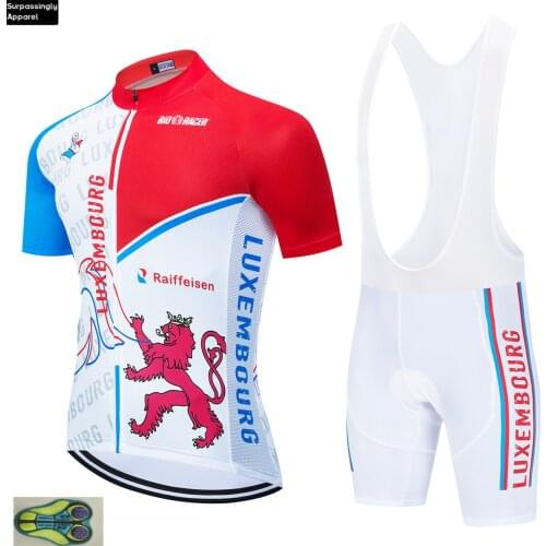 2020 Team Luxembourg Cycling Team Clothing Quick Dry Mens Bicycle Wear Summer Pro Cycling Jerseys 20D Gel Pad Bike Shorts Set