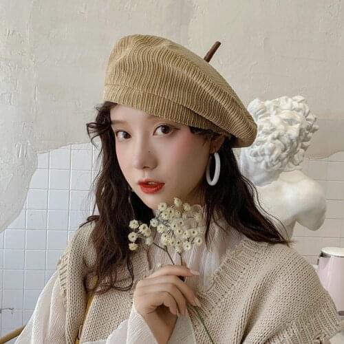 Corduroy Autumn Beret Hats Women Girls Artist Painter Hat Winter Wool Octagonal cap Female Hip Hop caps Solid Color
