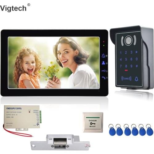 1080P 9" Wired video intercom system with lock ring doorbell video doorphone IR night vision intercom device waterproof IDcard