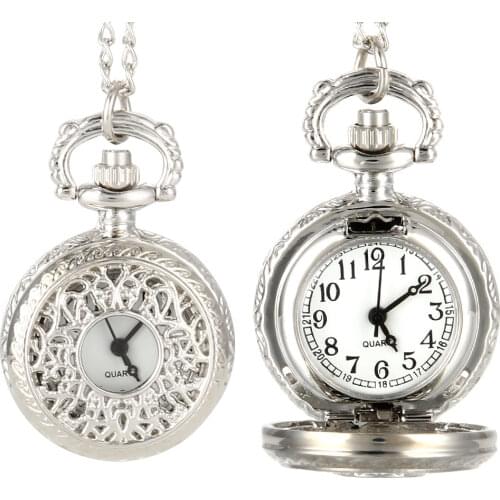 Vintage Women Quartz Pocket Watch Alloy Openable Hollow Out Flowers Lady Girl Sweater Chain Necklace Pendant Clock Gifts LXH