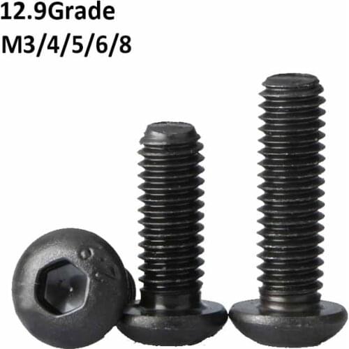 Grade 12.9 Black Button Head Hex Screws Round/Pan Head Allen Bolt DIN7380 Carbon Steel Hexagon Socket Screw M3 M4 M5 M6 M8