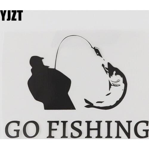 YJZT 14.4CMX10.5CM Go Fishing Decal Fishmen Vinyl Car Sticker Black/Silver 8A-0947