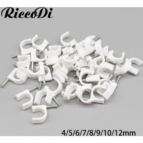50-100PCS PE Plastic 4/5/6/7/8/9/10/12mm Circle Cable Clip C Shaped High Carbon Steel Nails Cable clips Wire Wall holder