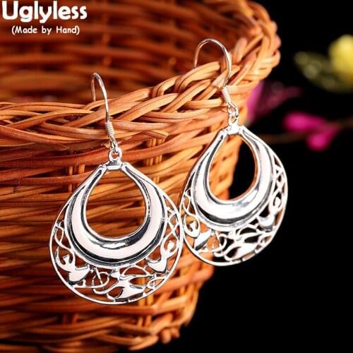 Uglyless Hollow Ballet Dancers Girls Water Drop Earrings for Women Real 925 Sterling Silver Ethnic Brincos Vintage Fashion Jewel