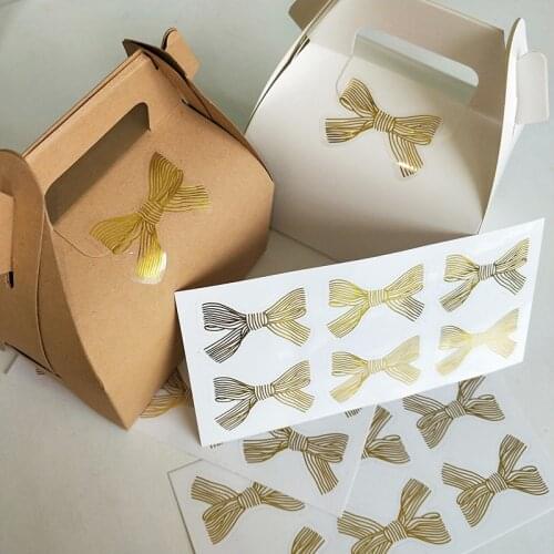 10PCS Golden Butterfly Knot Nougat Cookies Candy Gift Box Decorative Sticker Hot Stamping PVC Transparent Stationery Sticke