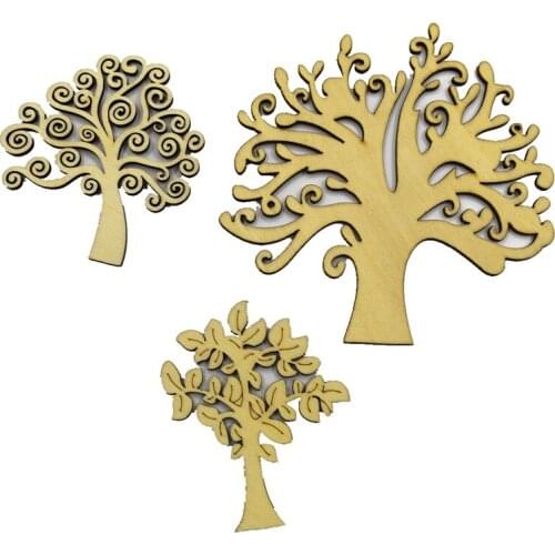 10pcs Blank Wooden Tree Embellishments For DIY Crafts Embellishments For Party Wedding Decoration 3 design (Wood Color)