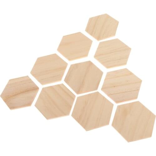 10pcs Hexagon Shaped Wooden Embellishments Wood Slice for Art Crafts 90x78mm