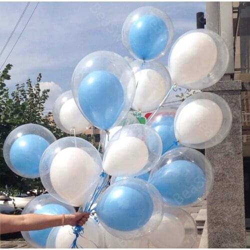 20pcs /lot 12 inch Gold Blue Latex Balloon Bouquets Transparent ball in ball for Wedding Baby Boy Birthday party Decor Supplies